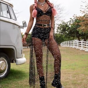 Sheer Metallic Star Tulle Mesh Maxi Festival swim Cover Dress